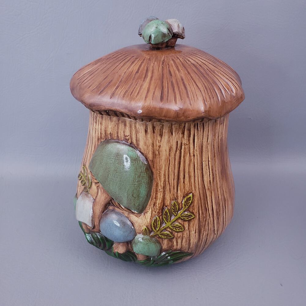 Vtg Retro 1970's Mushroom Large 12" Canister Cookie Jar Arnels Rare Colors